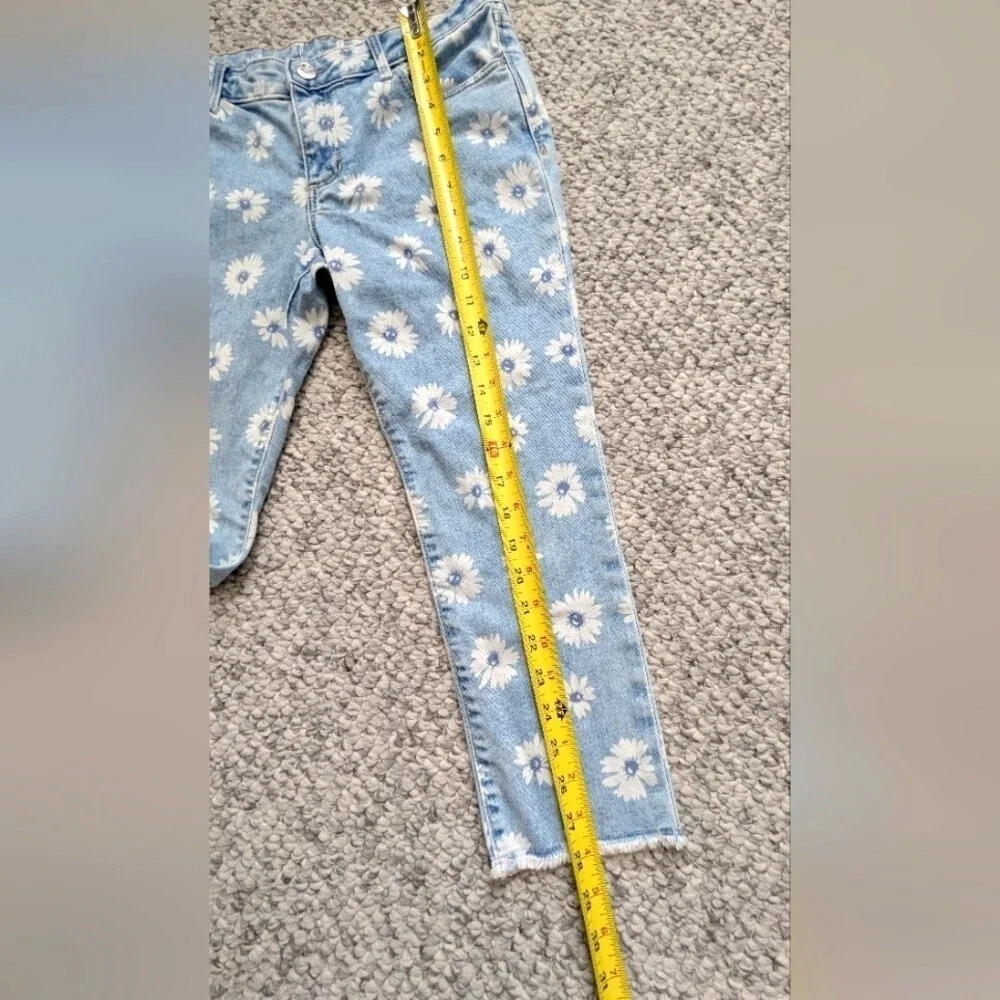 GAP Kids (Size 8) Super Skinny Floral Ankle Jeans Adjustable Waist Frayed Edges